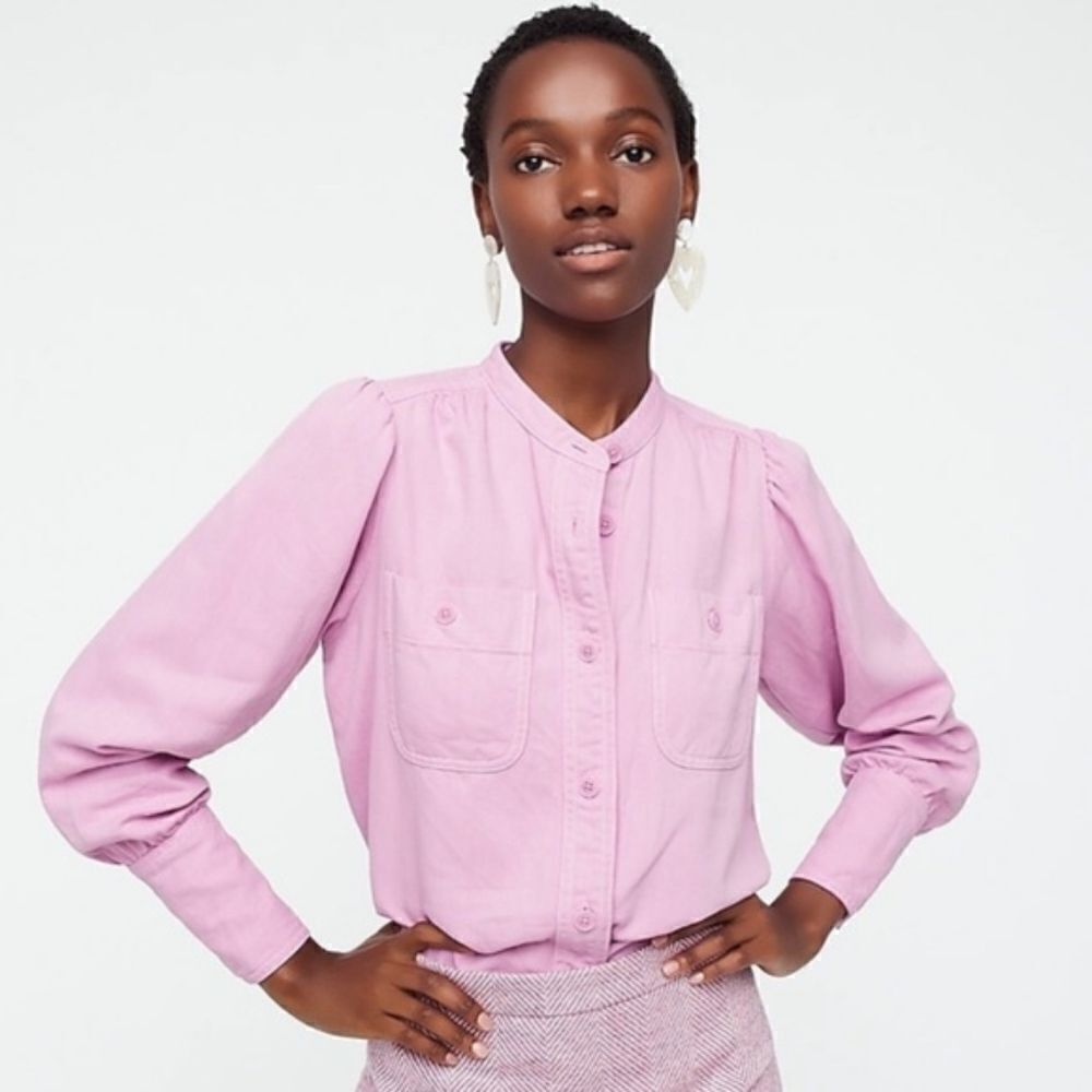 J Crew Point Sur Puff Sleeve Button Front Top